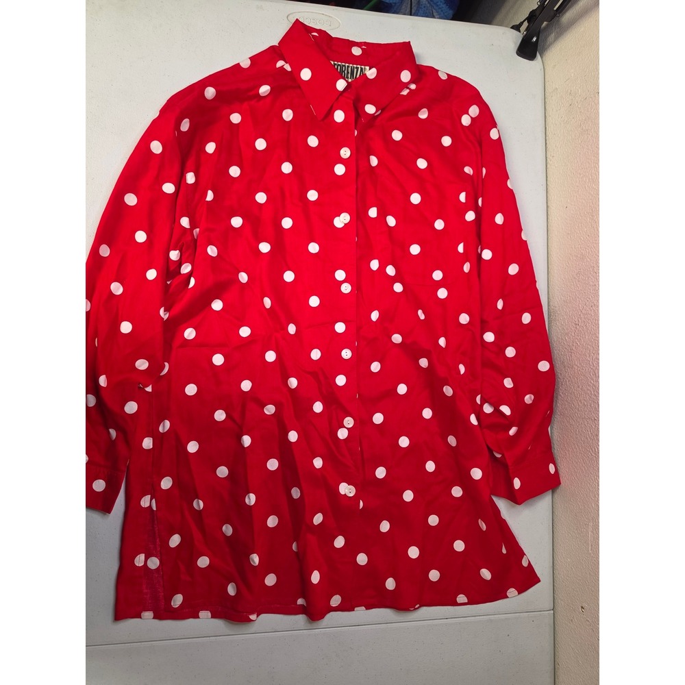 Vintage Forenza Red White Polka Dot Button Down Rayon Shirt Medium 80s 90s Retro